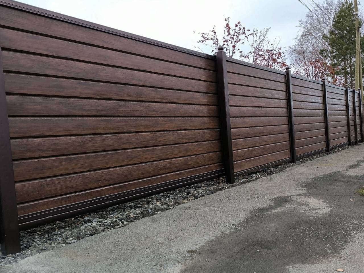Забор из металлосайдинга Евро-Брус 46м Античное Дерево Принтек фото 5 в Архангельске